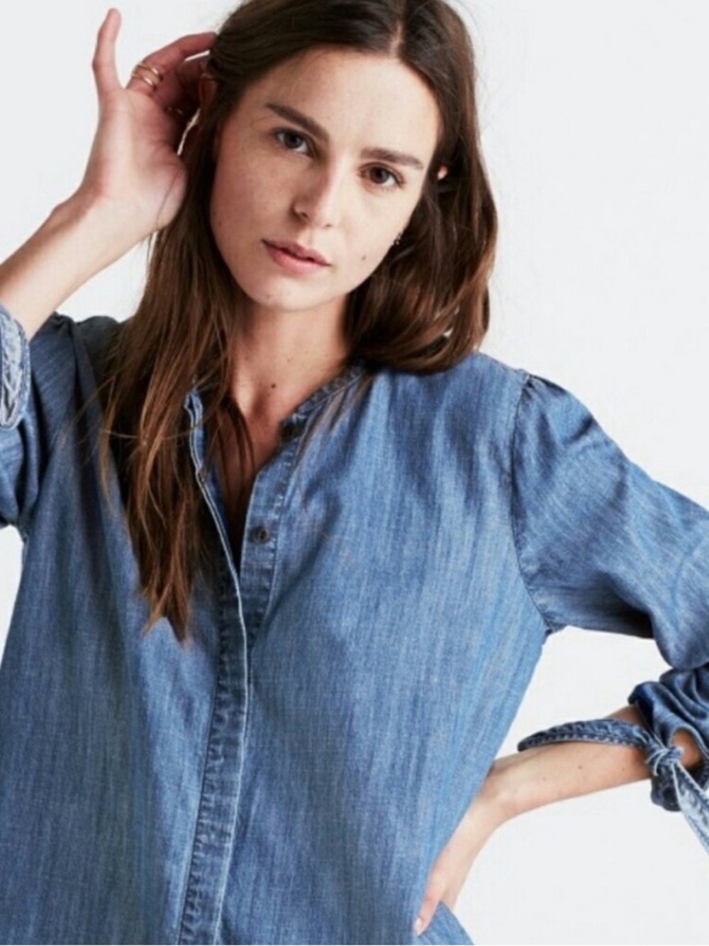 Madewell Chambray Tie Sleeve Shirt Size L